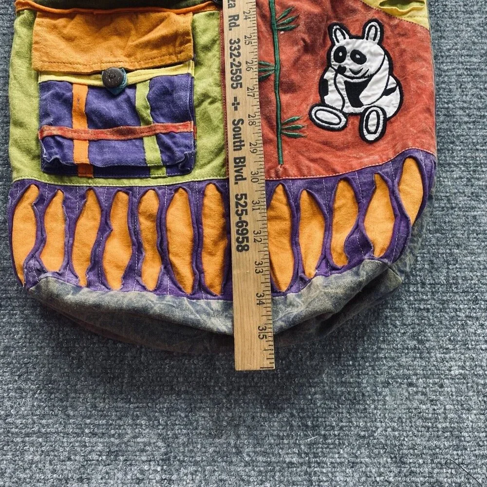 Vintage Handmade Boho Sling Bag Crossbody Panda Patch Festival Hippie‎ Nepal